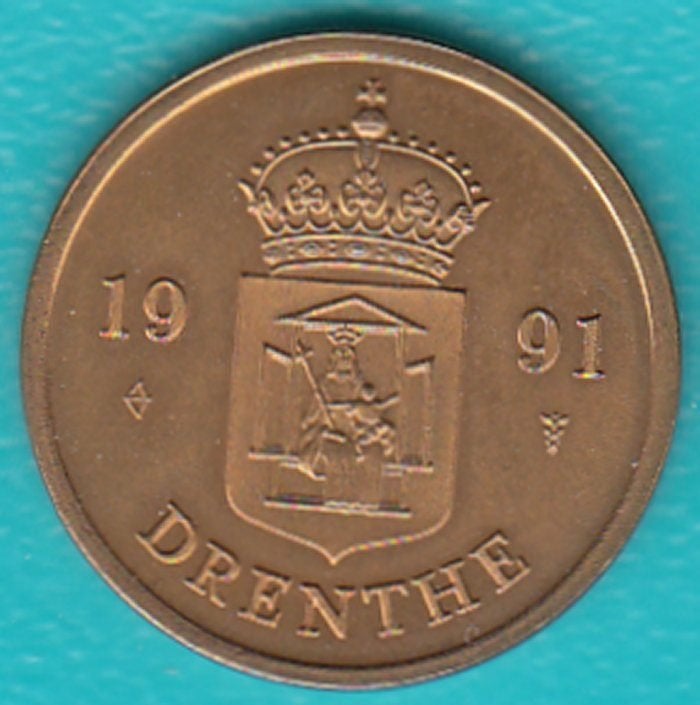 Penning 's Rijks Munt Drenthe 1991 in munthouder, Postzegels en Munten, Verzenden, Overige materialen, Nederland