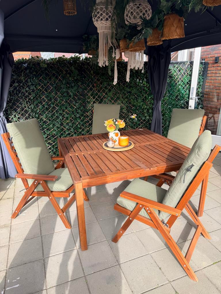 Ikea Äpplarö/Nämmarö tuinset met 6 stoelen en kussens, Ophalen, Gebruikt, Eettafel, 6 zitplaatsen