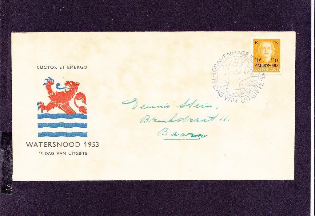 FDC E 12 Watersnood 1953 (540,526), Postzegels en Munten, Verzenden, Beschreven, Nederland