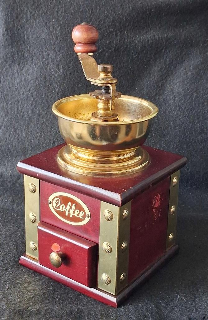 koffiemolen coffee hout met messing afwerkingen, Ophalen of Verzenden