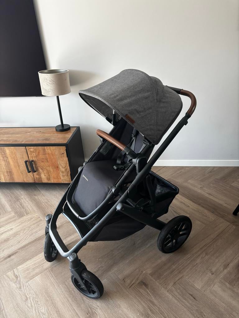 Uppababy Vista Combiwagen Grijs/Antraciet met Bruin Leder, Ophalen, Zo goed als nieuw