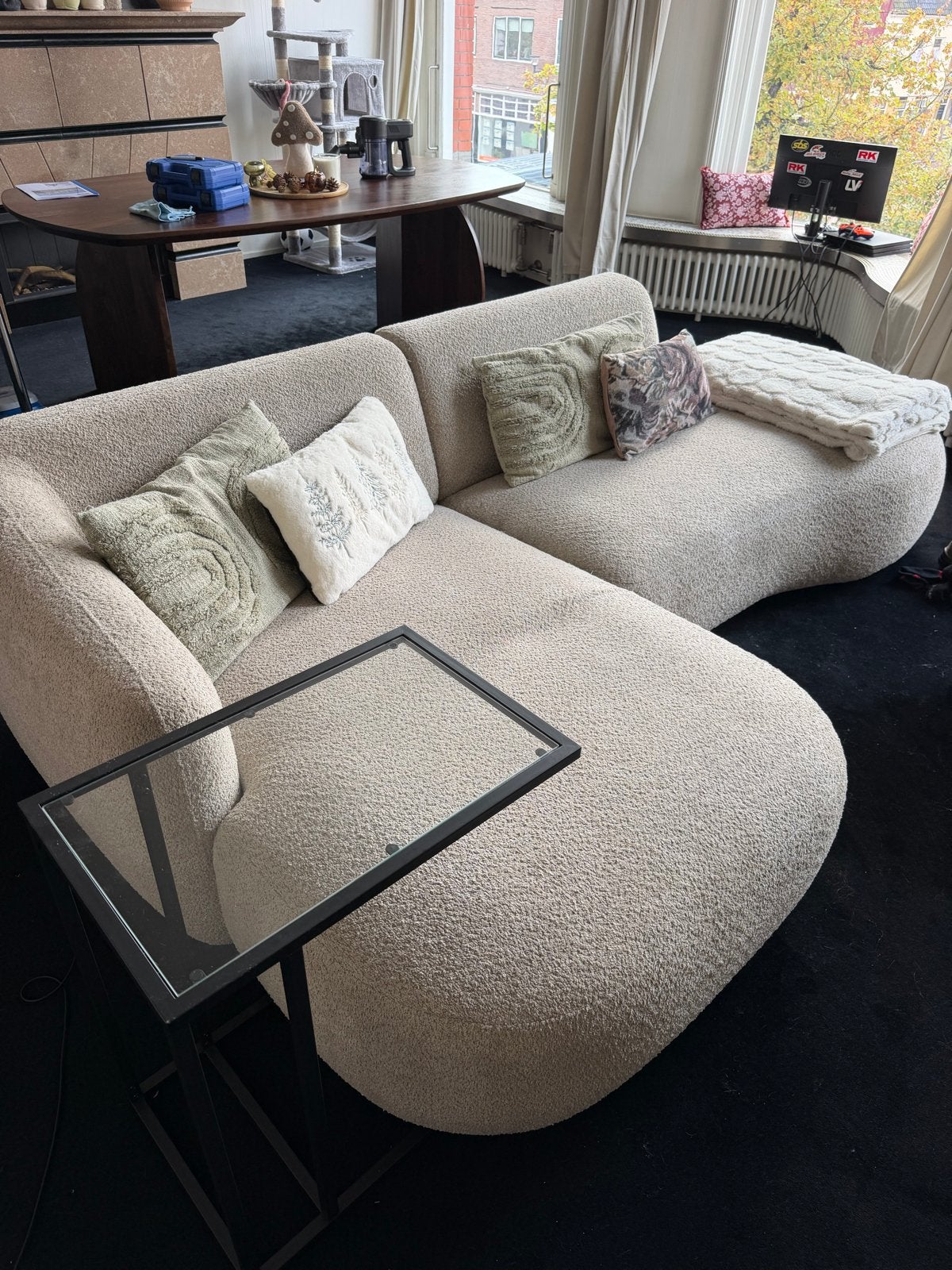 Japandi Stijl Hoekbank teddy stof, Ophalen, Japandi, 250 tot 300 cm, Gebruikt