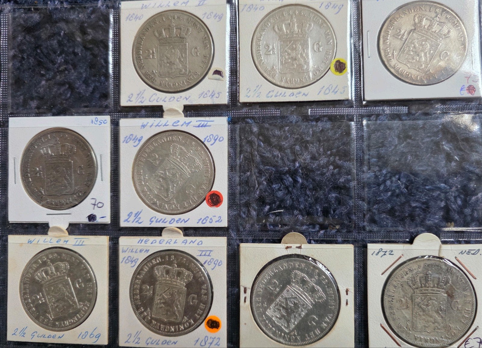 9x Rijksdaalder Willem Nederland, Koning Willem III, Zilver, 2½ gulden, Verzenden