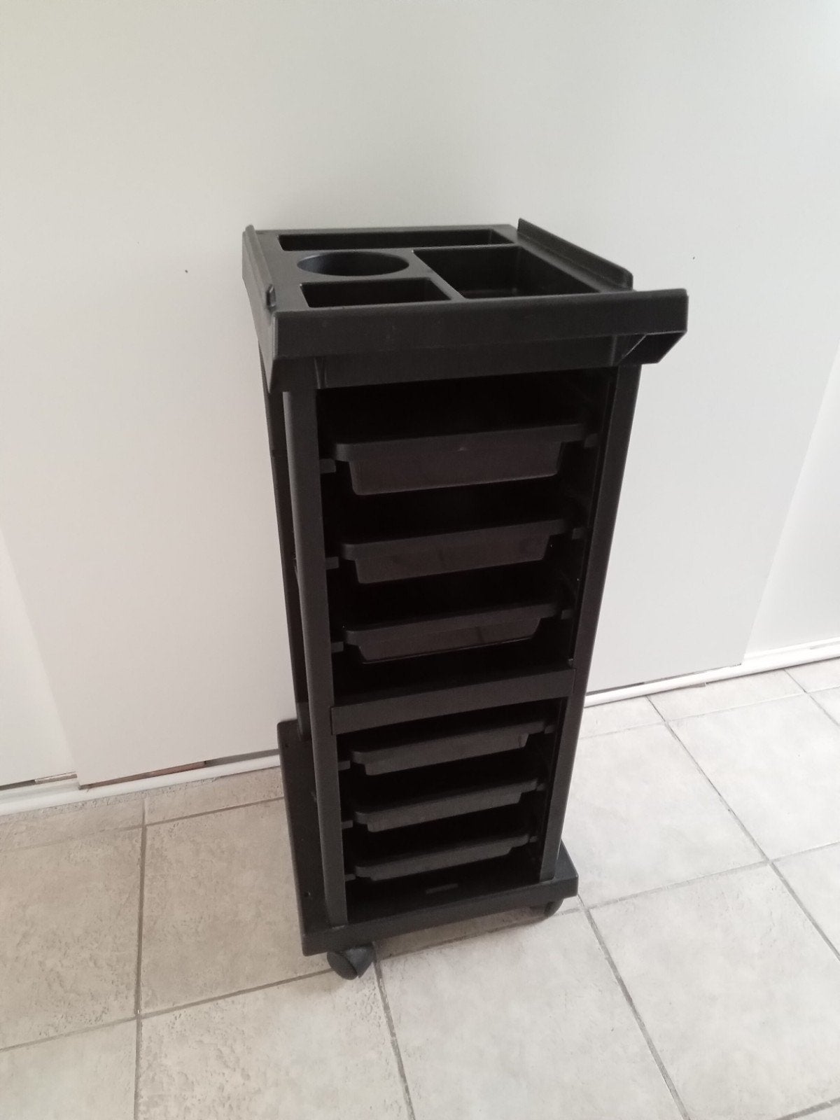 Zwarte kappers trolley met lades en wielen, Ophalen, Minder dan 50 cm, 5 laden of meer, Zo goed als nieuw