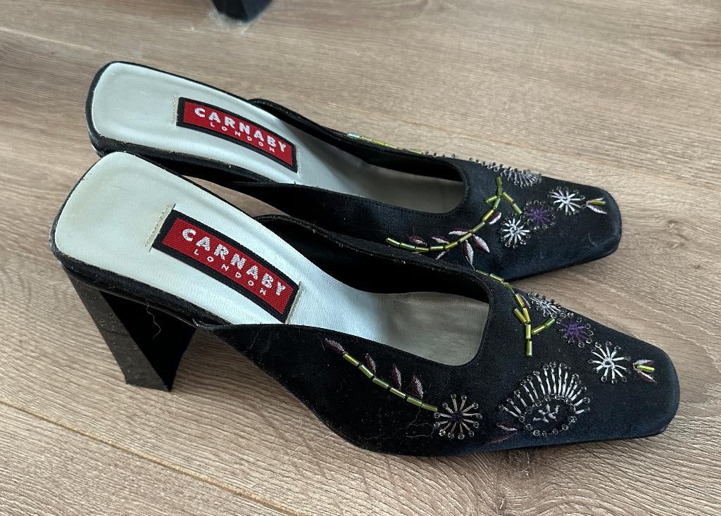 Carnaby high-heel zwarte mules muiltjes kralen borduursel 38, Zwart, Carnaby, Nieuw, Sandalen of Muiltjes
