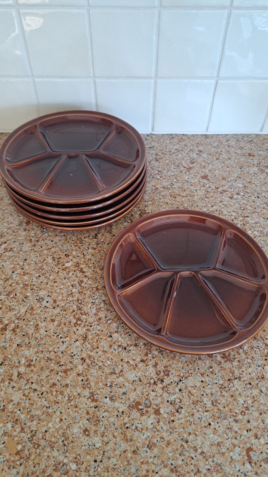 6 fondue bordjes in prima staat, Ophalen, Vintage, Zo goed als nieuw, Bord(en)
