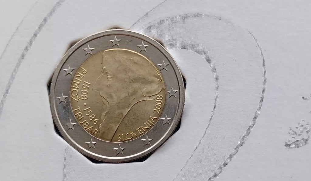 Slovenië 2 euro "Primoz Trubar" 2008 - UNC (AMK), Ophalen of Verzenden, Slovenië, 2 euro