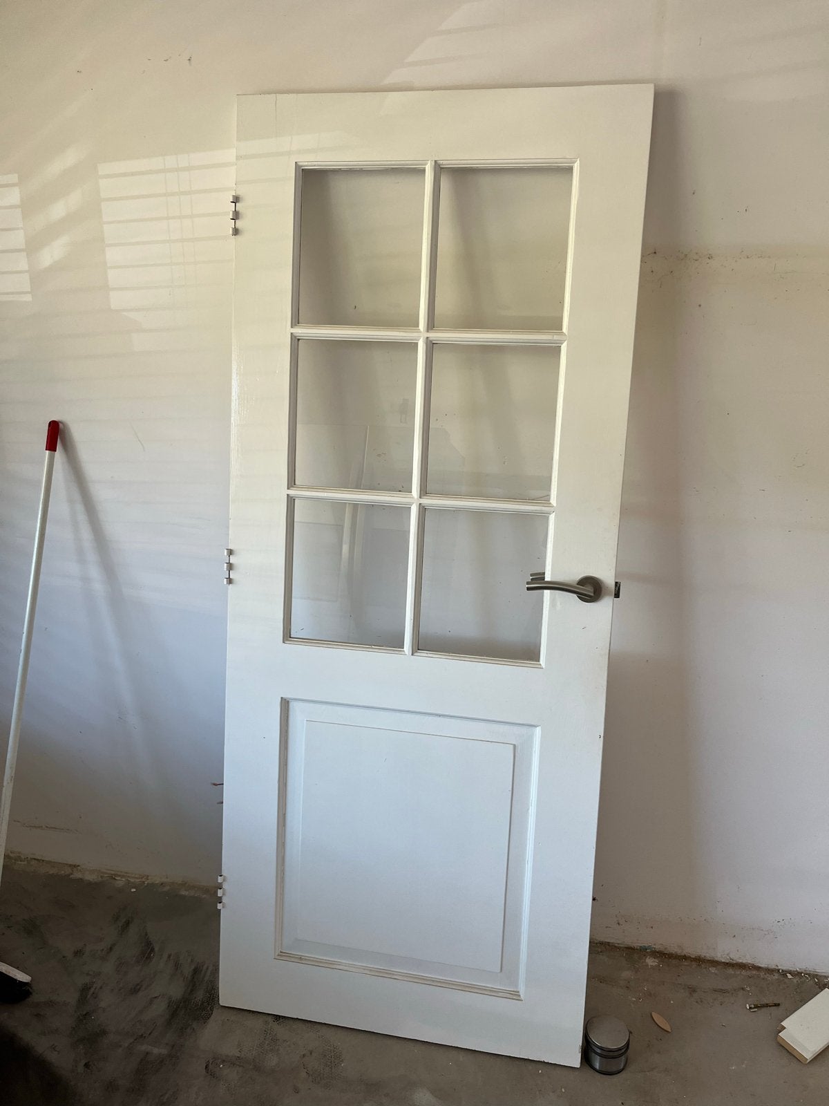 Witte binnendeur met glaspanelen en klink, Ophalen, Gebruikt, 80 tot 100 cm, Binnendeur