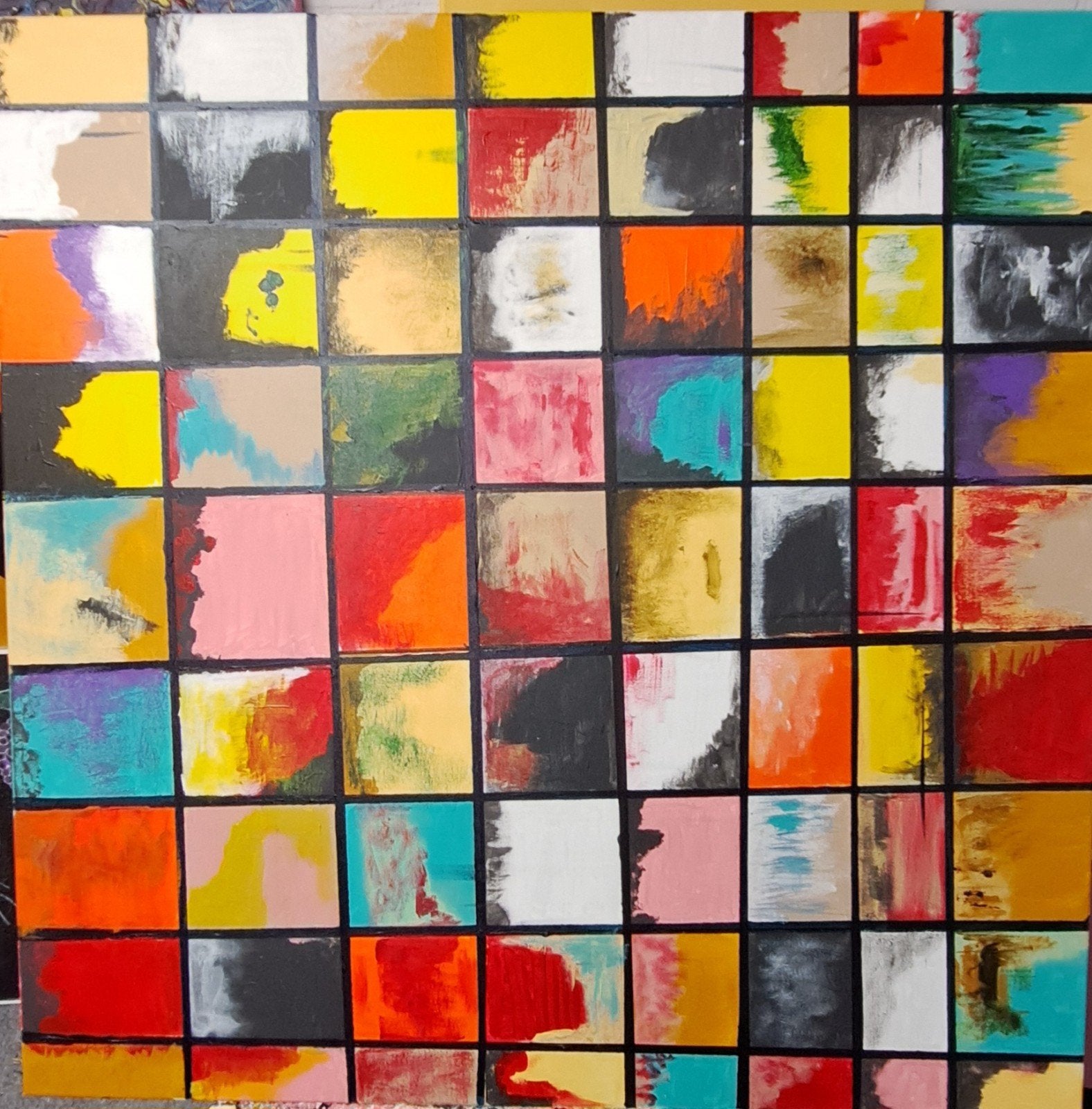 Abstract schilderij 1x1m - Diverse technieken, Antiek en Kunst, Kunst | Schilderijen | Abstract, Ophalen