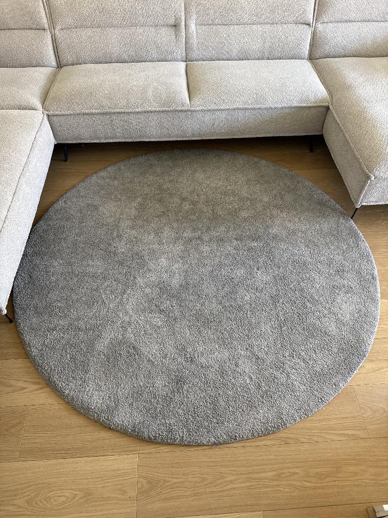 Rond Vloerkleed Grijs | Round Rug Grey, IKEA STOENSE, Ophalen, 150 tot 200 cm, Rond, Zo goed als nieuw