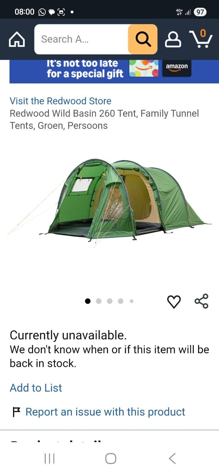 Redwood Wild Basin 260 Tent - 4 persoons lichtgewicht groen, Ophalen of Verzenden