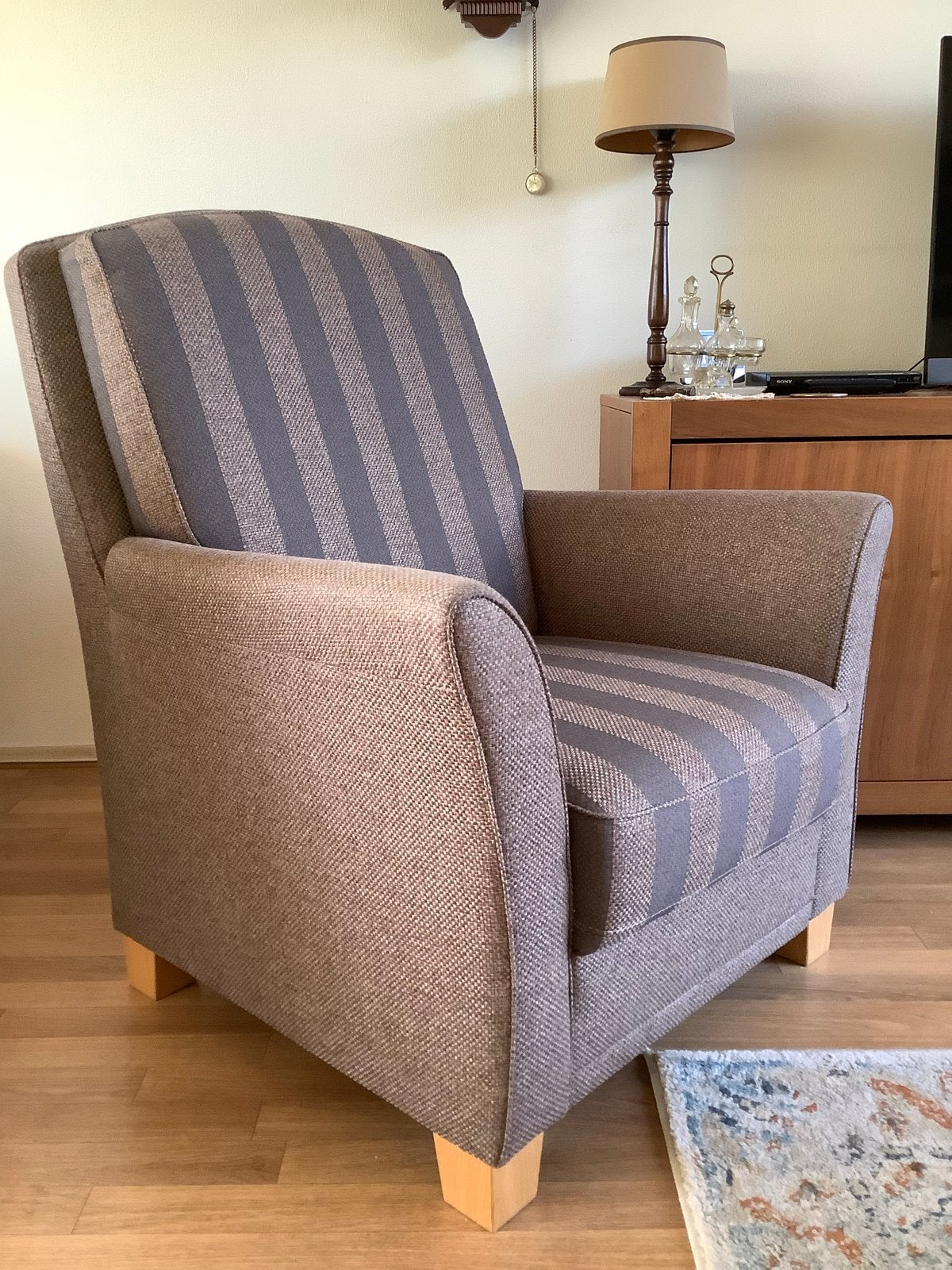 Comfortabele Luie Stoel - Stof Bruin/Beige, Ophalen, Gebruikt, Minder dan 75 cm, Stof