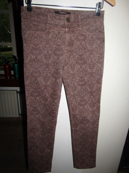 F1347 Nickjean mt 36 jeans taupe bruin gobelin patroon jogg, Bruin, Verzenden, Zo goed als nieuw, Maat 36 (S)