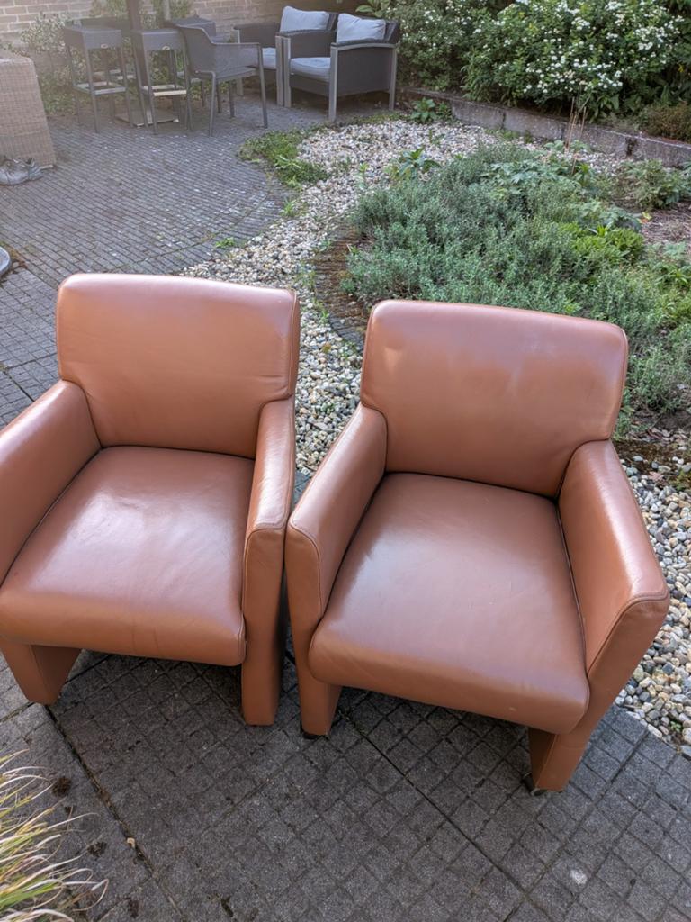2 Lederen stoelen aangeboden, Ophalen of Verzenden, Zo goed als nieuw, Minder dan 75 cm, 50 tot 75 cm
