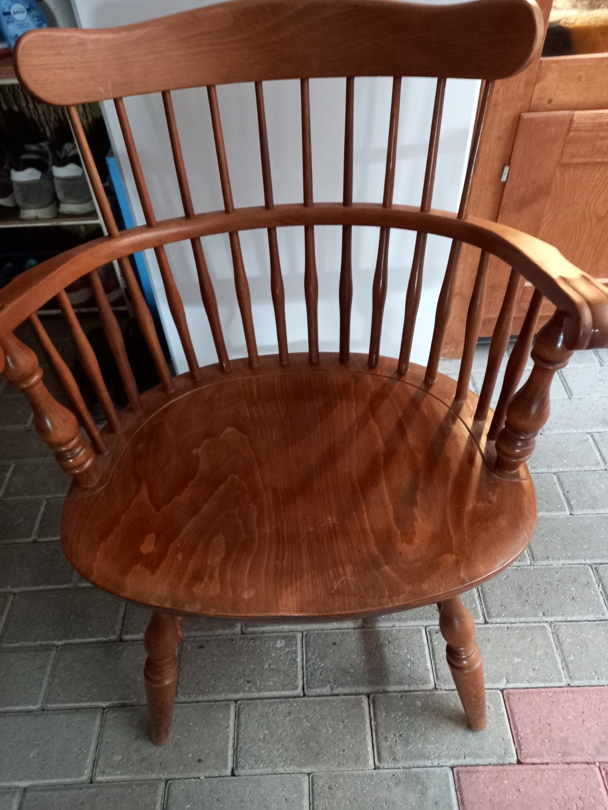 Vintage houten Windsor stoel met armleuningen, Ophalen