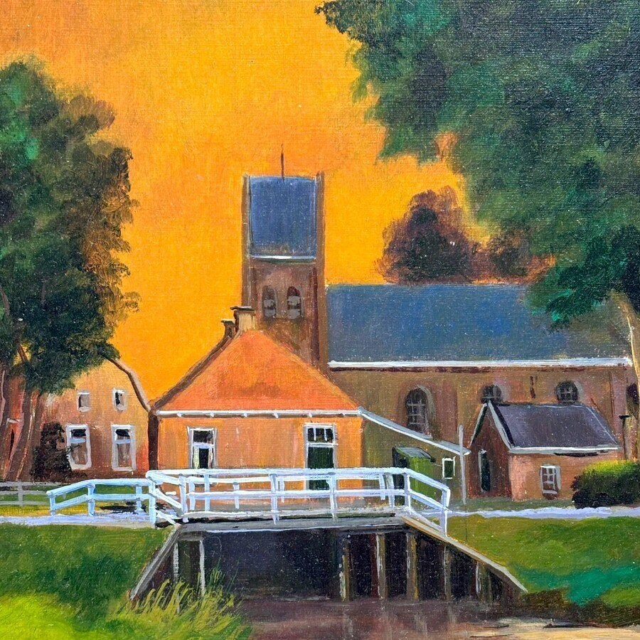 Piet de Vries (1932-2002) - Brug over de Finke bij Molkwerum, Antiek en Kunst, Ophalen of Verzenden