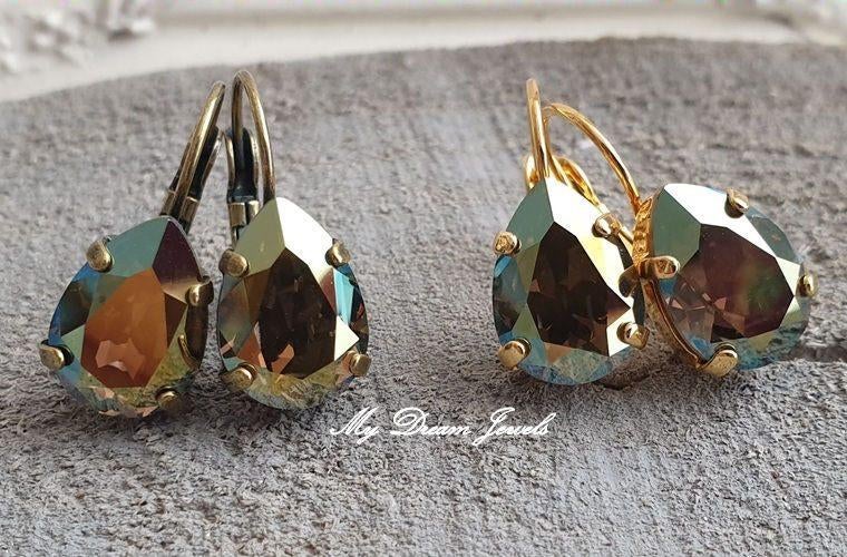 Oorbellen Belle met Swarovski Druppel "Cr Iridescent Green", Met kristal, Overige materialen, Hangers, Verzenden