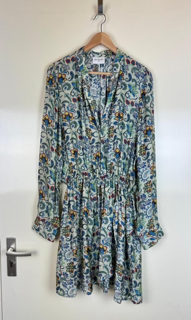 EST'SEVEN Silk Floral Boho Dress Wrap Effect Mini Summer L, Ophalen of Verzenden, Zo goed als nieuw