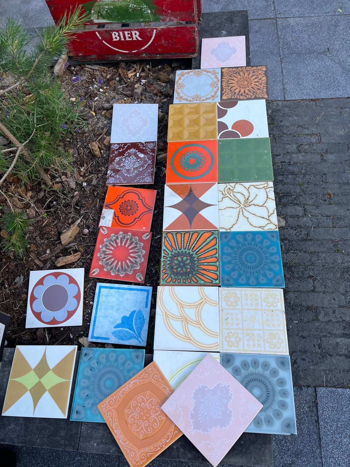 Vintage tegels 15x15cm, diverse patronen, Doe-het-zelf en Verbouw, Tegels, Ophalen, Minder dan 20 cm, Minder dan 5 m², Wandtegels