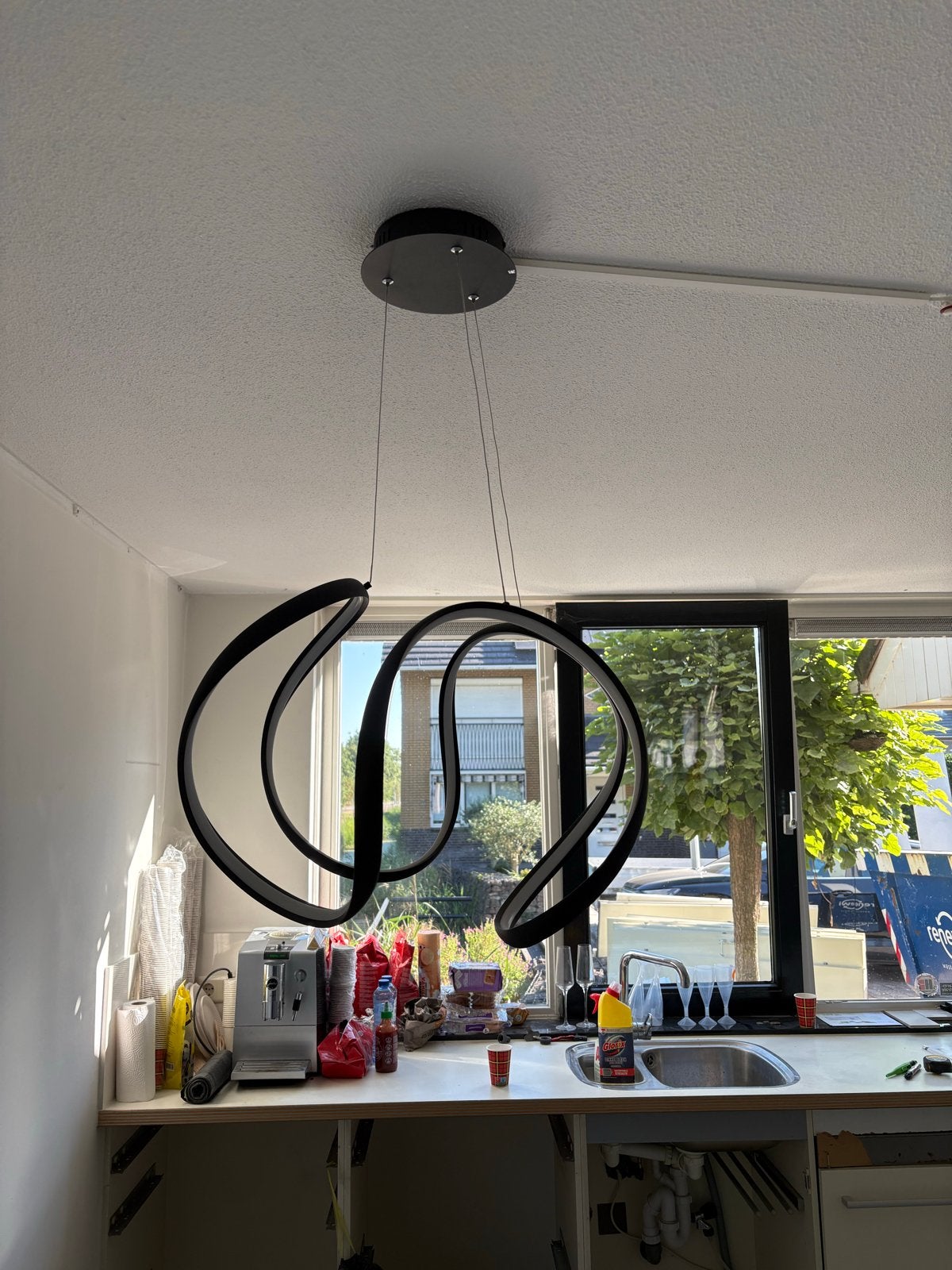 Moderne LED Hanglamp - Zwart Design, Ophalen, Zo goed als nieuw, Metaal, Overige fittingen