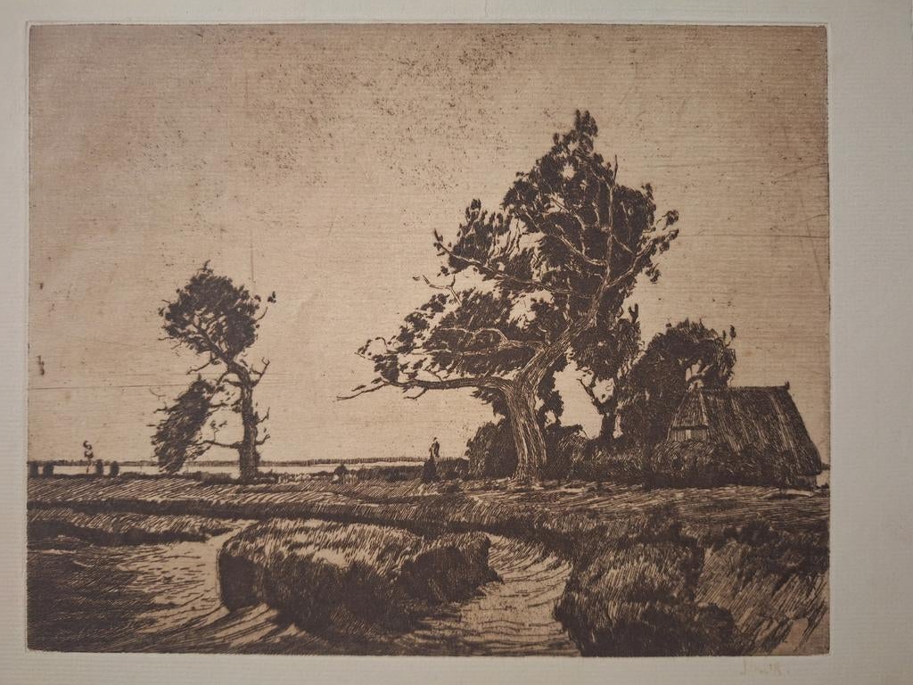 Ets Landschap van J. Muller, Ophalen of Verzenden, Landschap, Ets, 1900 - 1949