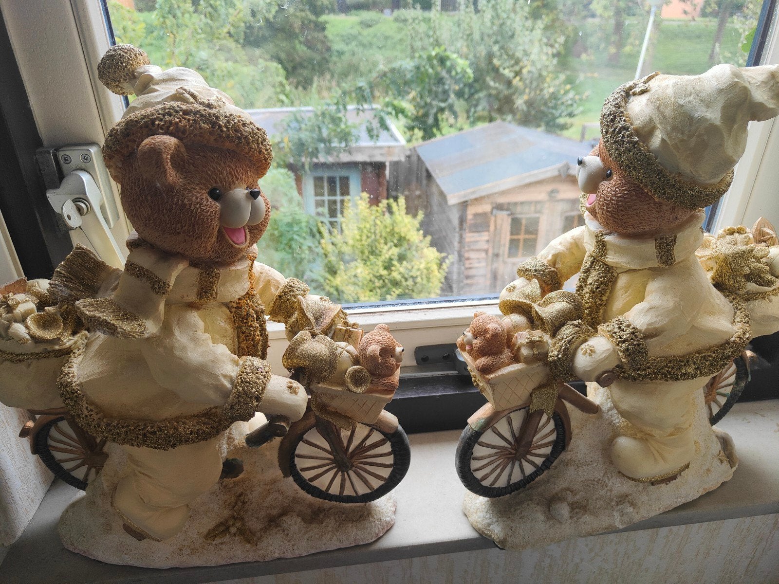 2 kerst beren op een fiets met gouden glitters., Ophalen of Verzenden, Gebruikt