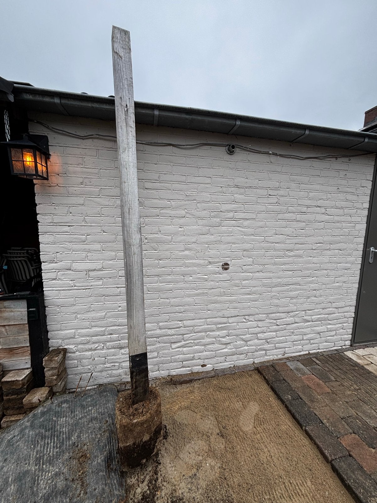 Houten paal 10x10 cm, 2.20m lang met betonvoet, Tuin en Terras, Ophalen, Gebruikt