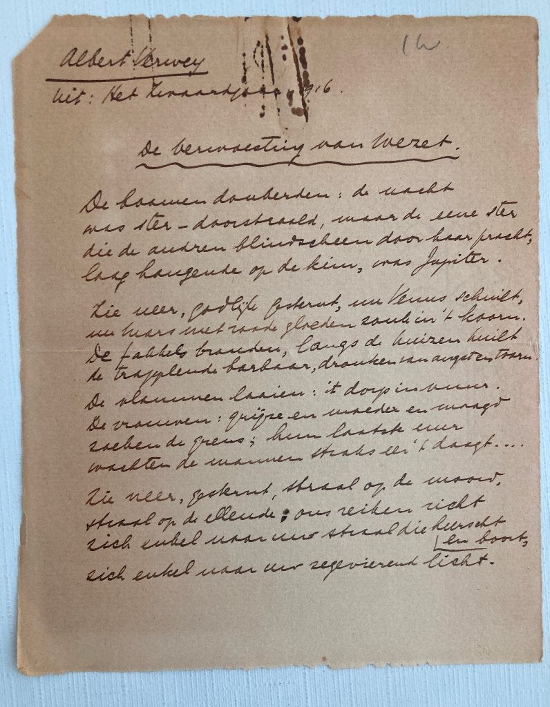 Handschrift gedicht A Verwey - De verwoesting van Wezet, Verzenden, Eén auteur, Onbekend, Gelezen