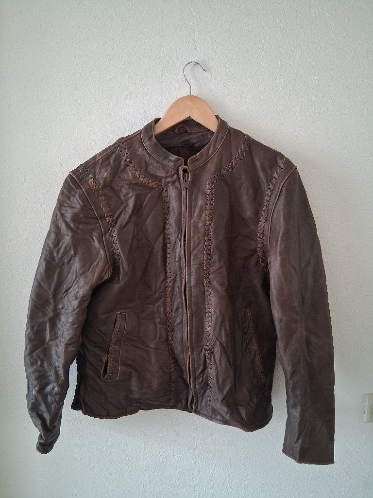 Bruine Dames Leren Motorjas Maat L Vintage Biker Jas Leer, Bruin, Verzenden, Maat 42/44 (L), Onbekend