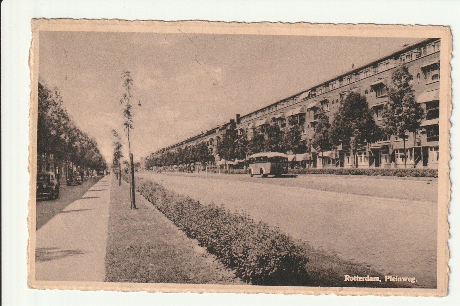 ROTTERDAM PLEINWEG AUTO'S VENTWEG RET KROMHOUT VERHEUL BUS, Verzamelen, Ophalen of Verzenden, 1940 tot 1960, Gelopen, Zuid-Holland