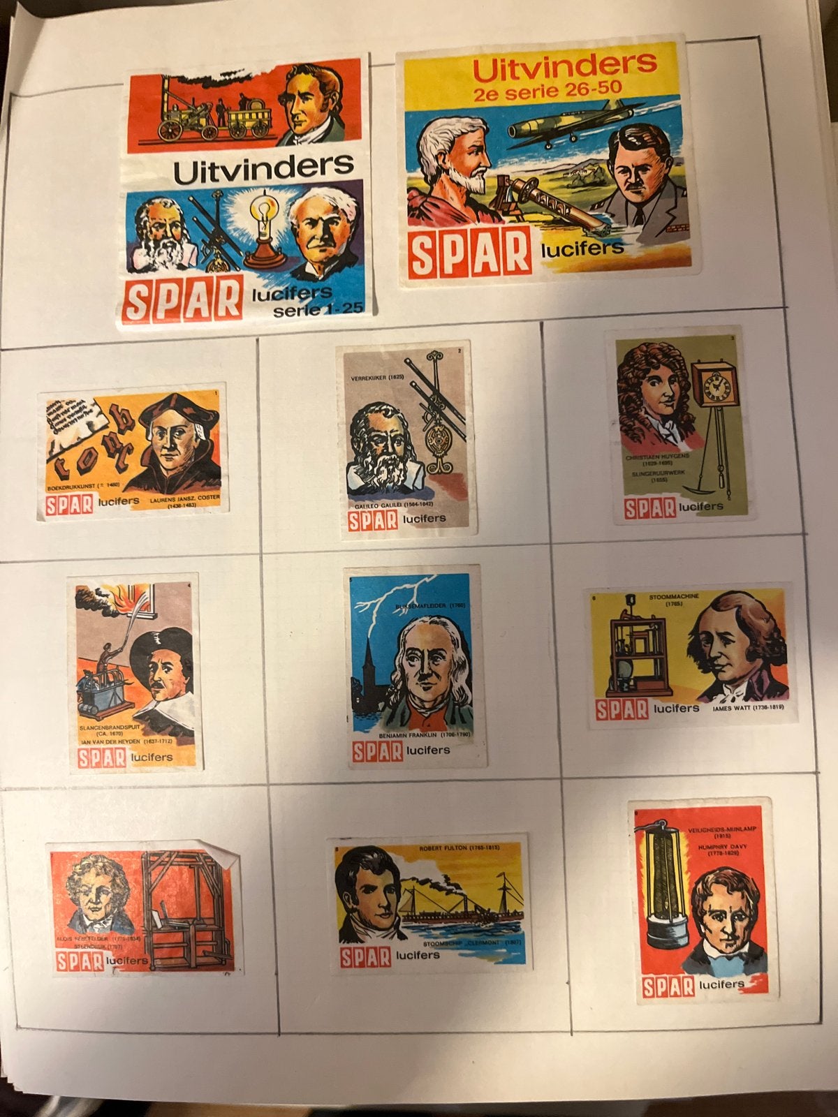 SPAR Lucifers plaatjes: Uitvinders, Vrouwen, Snussie, Fl, Verzamelen, Ophalen of Verzenden, Gebruikt