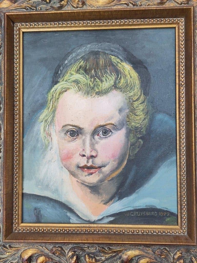 Schilderij jong kind olieverf, Antiek en Kunst, Kunst | Schilderijen | Klassiek, Bijzondere lijst, Doek, Portret of Personen, Ophalen of Verzenden
