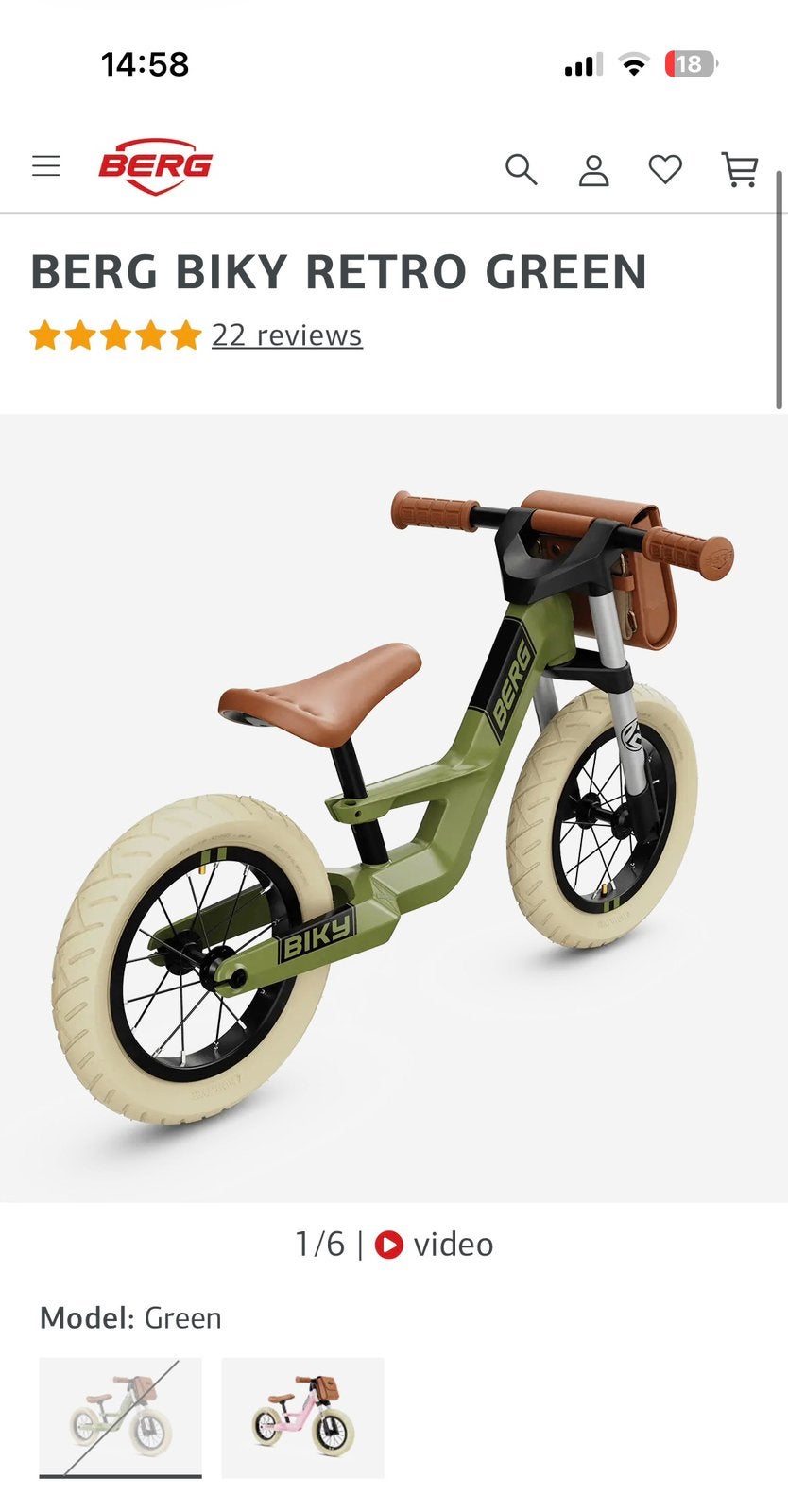 Berg Biky in retro groen, Ophalen, Zo goed als nieuw, Loopfiets