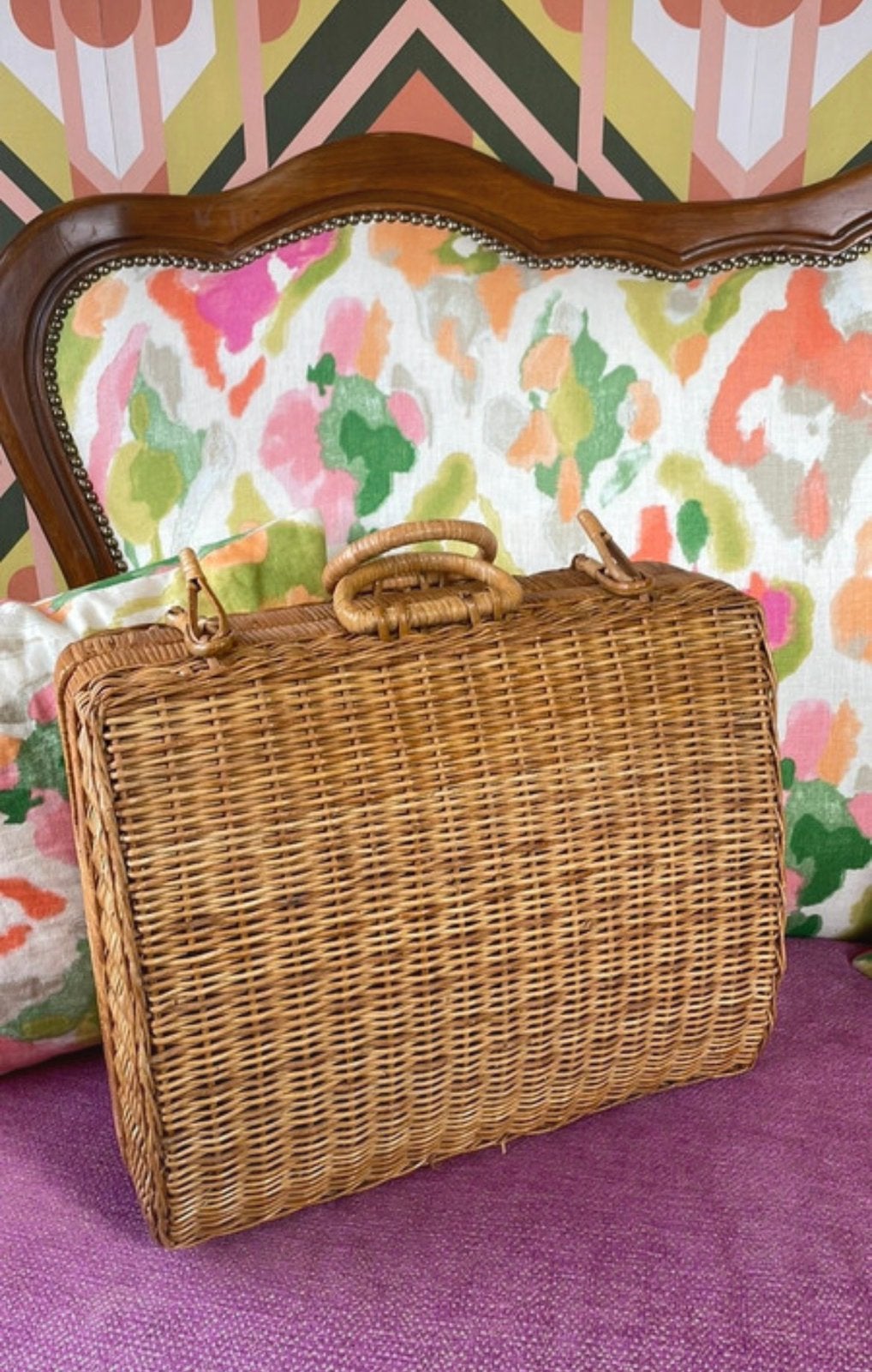 Brocante rieten koffer, Huis en Inrichting, Ophalen of Verzenden, Zo goed als nieuw, Rechthoekig, Riet