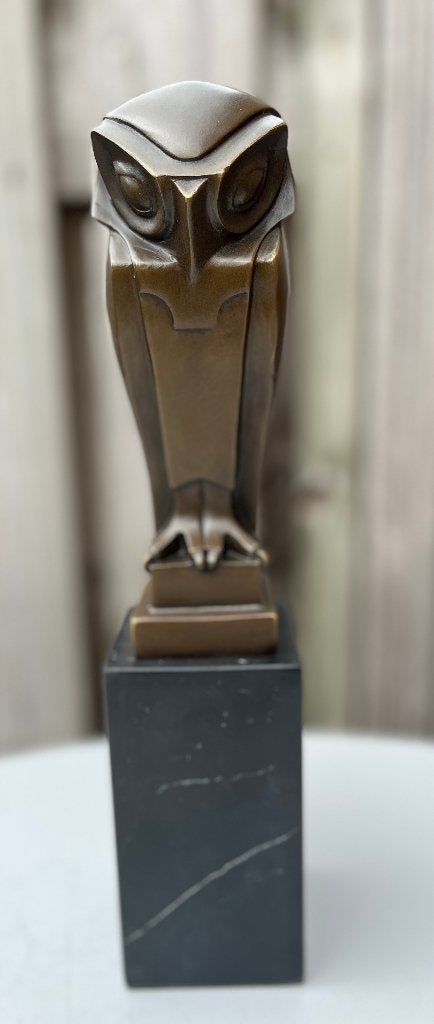 Bronzen art deco stijl uil op een marmeren voet., Antiek en Kunst, Kunst | Beelden en Houtsnijwerken, Art deco, Gepatineerd, Ophalen of Verzenden