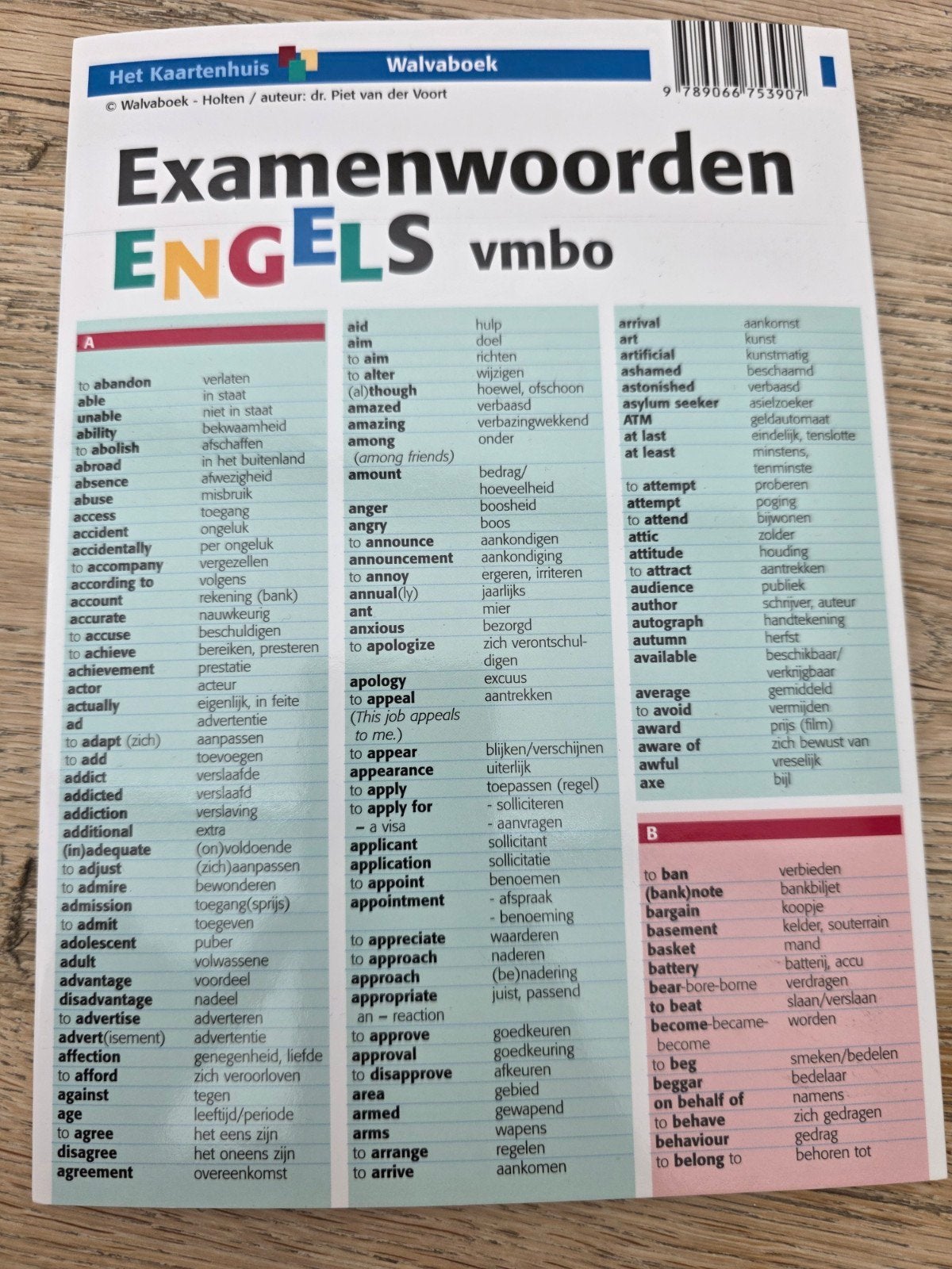 Walboek Examenwoorden Engels VMBO - Het Kaartenhuis, Ophalen, Dr. Piet van der Voort, Zo goed als nieuw, MBO