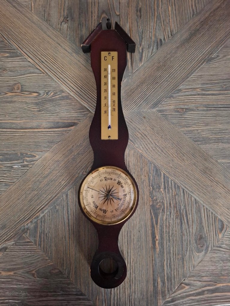 Antieke Barometer met Thermometer - Hout, Ophalen of Verzenden, Gebruikt, Barometer