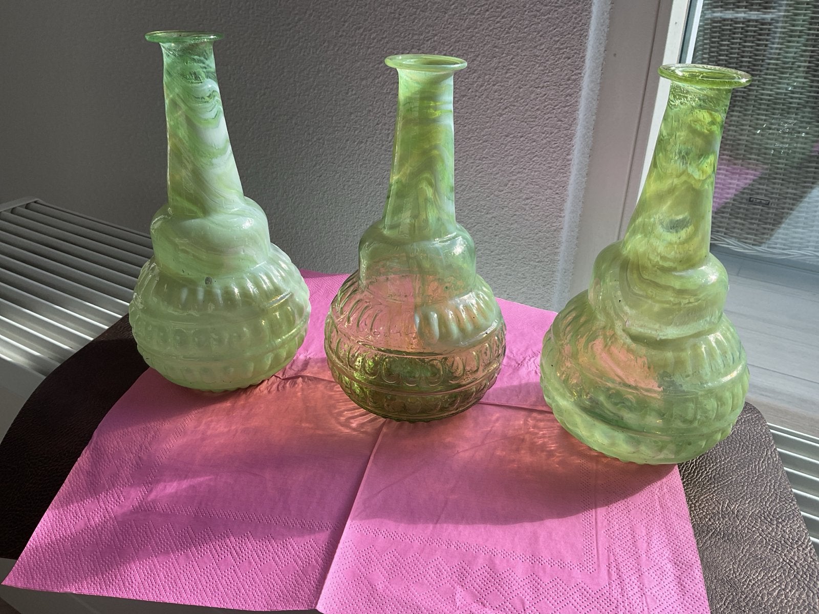 Set van 3  Groene Glazen Vaasjes, Ophalen of Verzenden, Zo goed als nieuw, Groen, Glas
