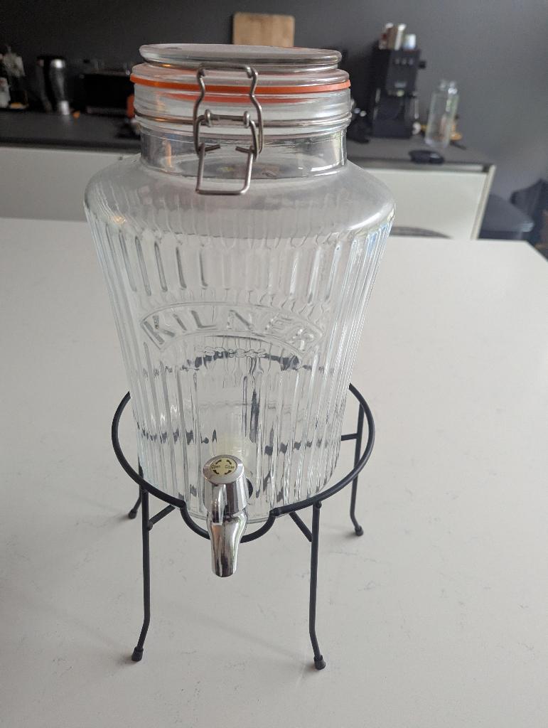 Kilner drankdispenser 5L met standaard, Huis en Inrichting, Keuken | Keukenbenodigdheden, Ophalen, Zo goed als nieuw, Glas