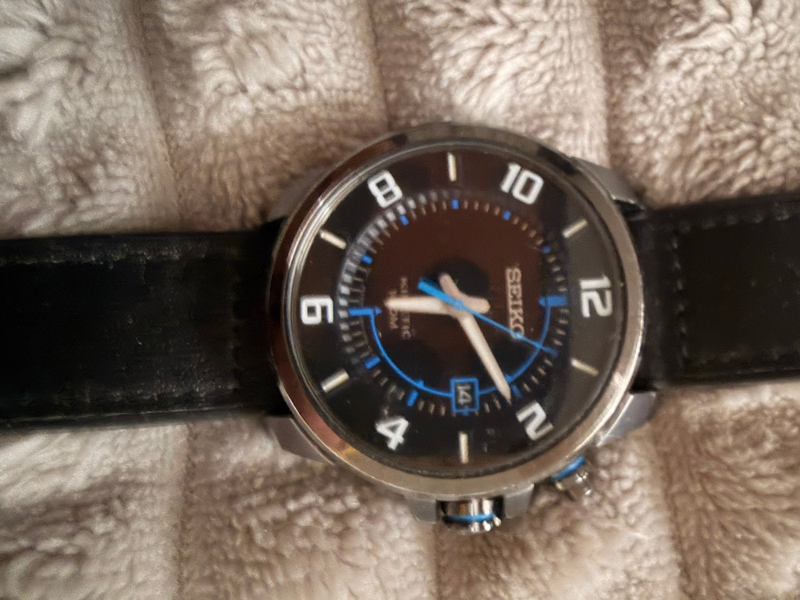 Seiko Kinetic Herenhorloge - Zwart Leer & Staal, Seiko, Staal, Polshorloge, Ophalen of Verzenden