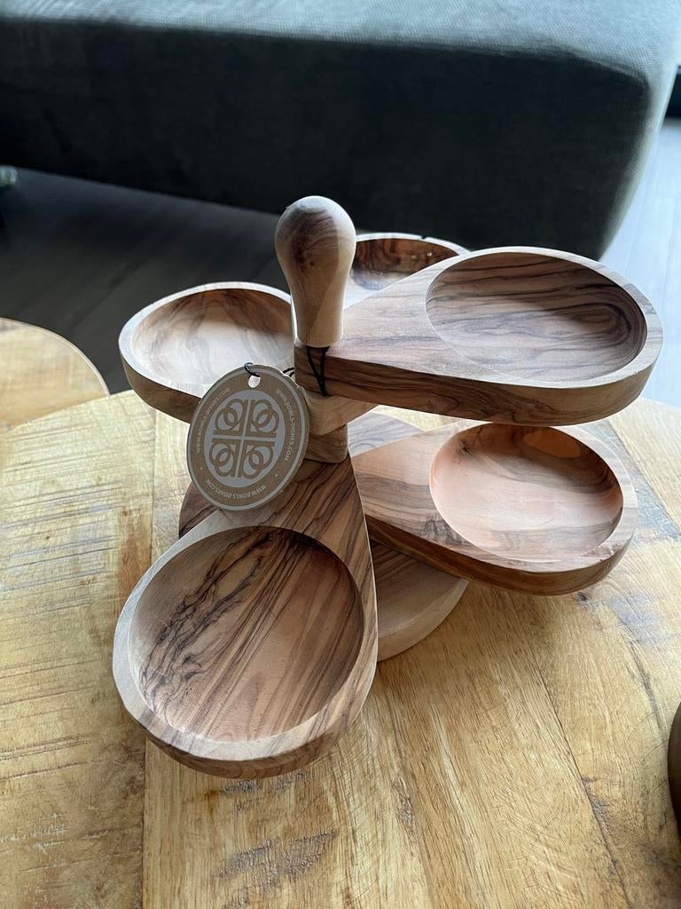 Etagère van olijfhout Bowl-dishes, Huis en Inrichting, Woonaccessoires | Etagères, Ophalen of Verzenden, Zo goed als nieuw