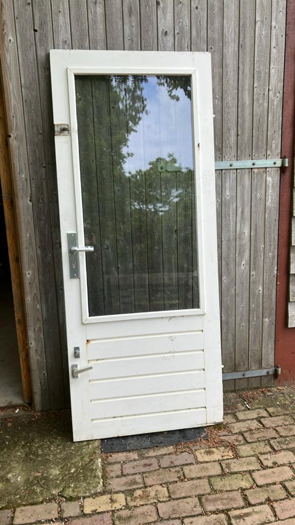 Hardhouten Buitendeur met Dubbel Glas, Ophalen, Gebruikt, Hout
