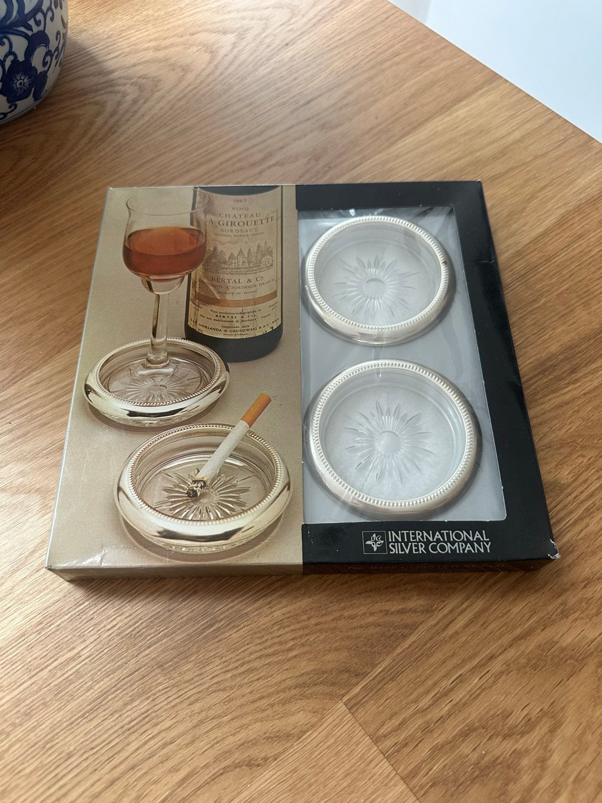 Vintage International Silver Company onderzetters/asbakken, Glasonderzetter, Nieuw, Ophalen of Verzenden, Met opbergdoos