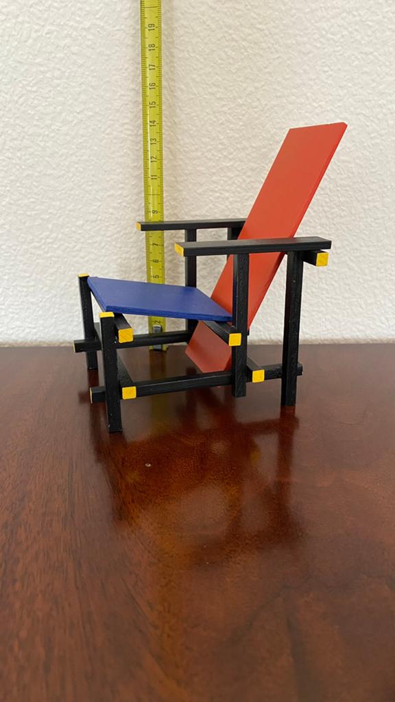Miniatuur Gerrit Rietveld stoeltje Rood Blauw 1 op 6, Ophalen of Verzenden