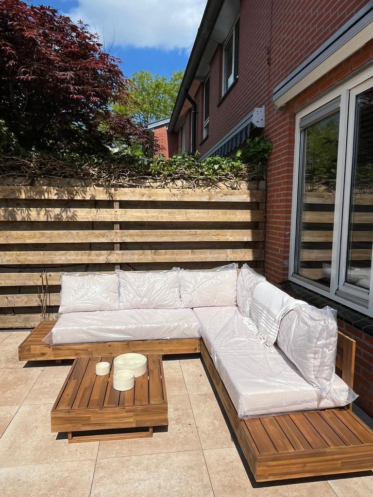 Loungebank tuin Charlie beige acaciahout 230cm, Ophalen, Zo goed als nieuw