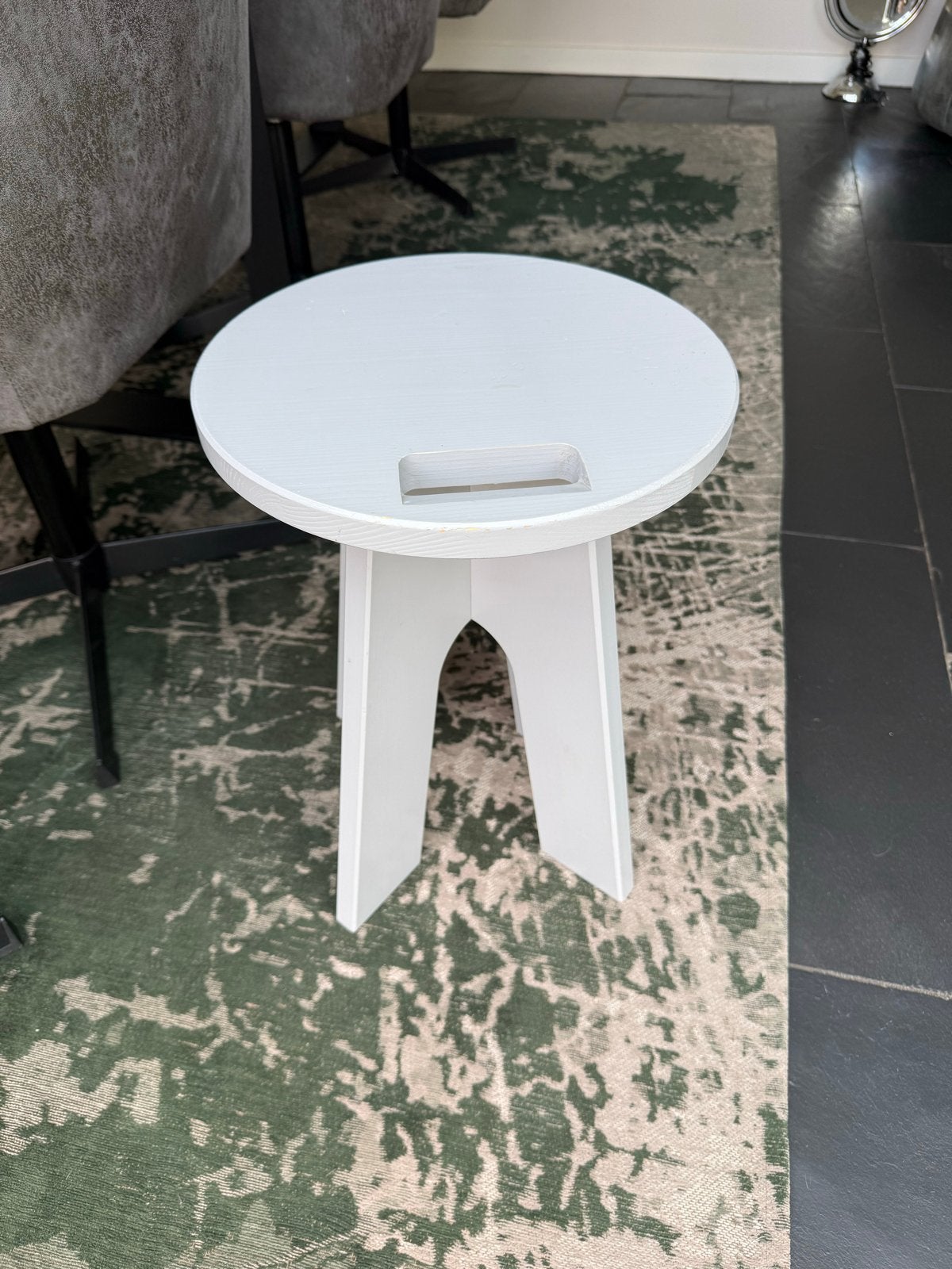 Rond krukje grijs - Modern design, Ophalen, Gebruikt, Hout