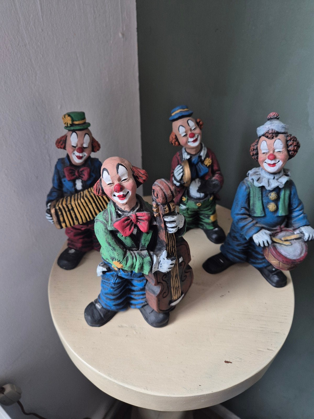 “Vintage set van 4 musicerende clownbeelden – gemerkt AP  –, Verzamelen, Ophalen of Verzenden, Gebruikt