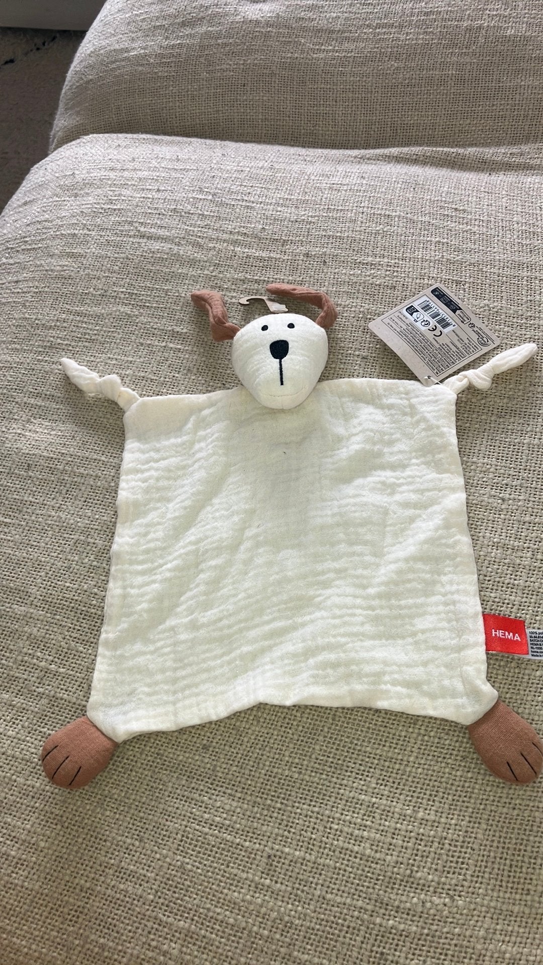 Hema hond knuffeldoekje mousseline, Hema, Nieuw, Wasbaar, Beige