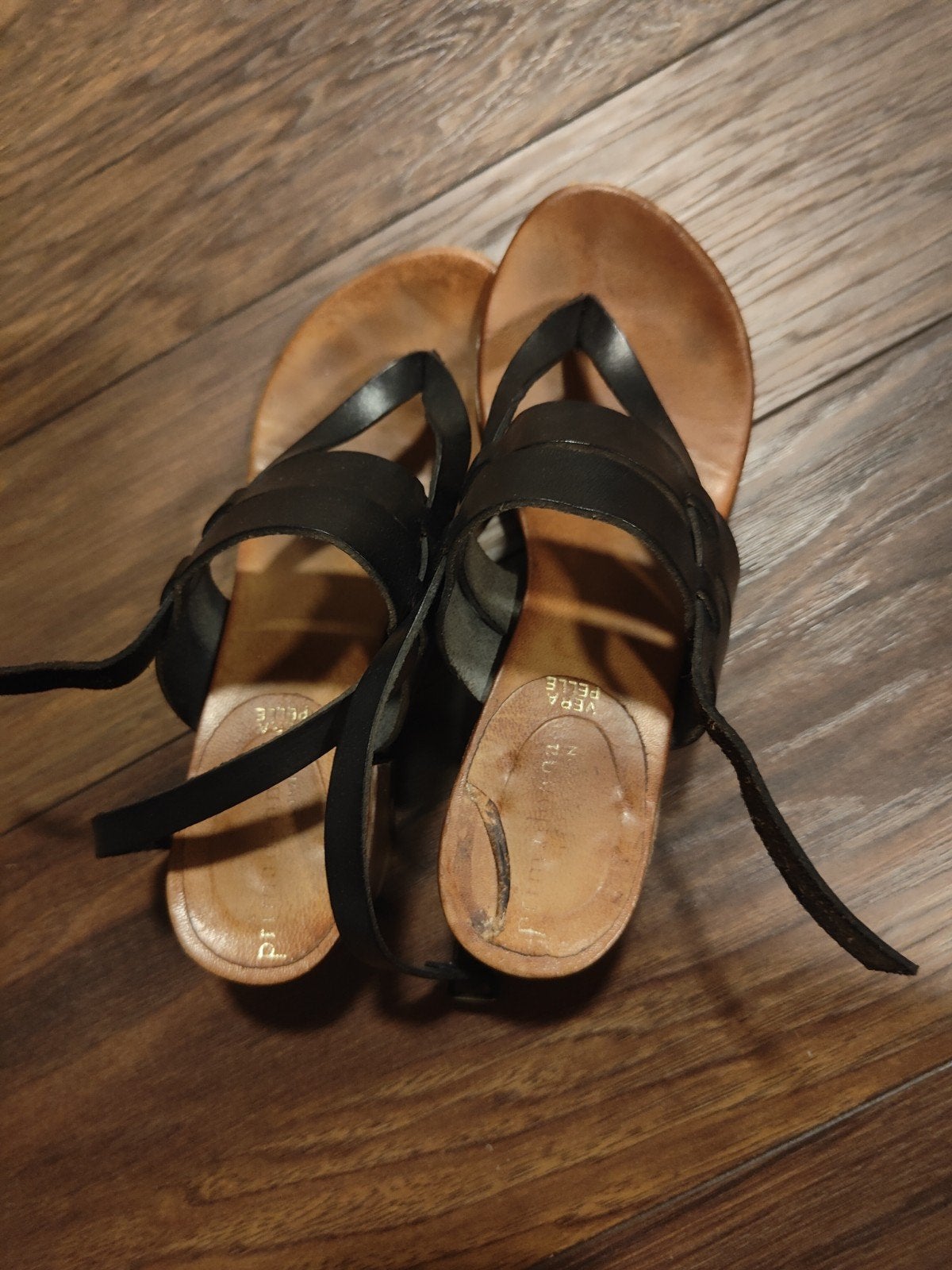 Zwarte leren sandalen met lage hak, Kleding | Dames, Schoenen, Ophalen, Zwart, Sandalen of Muiltjes, Vera Pelle