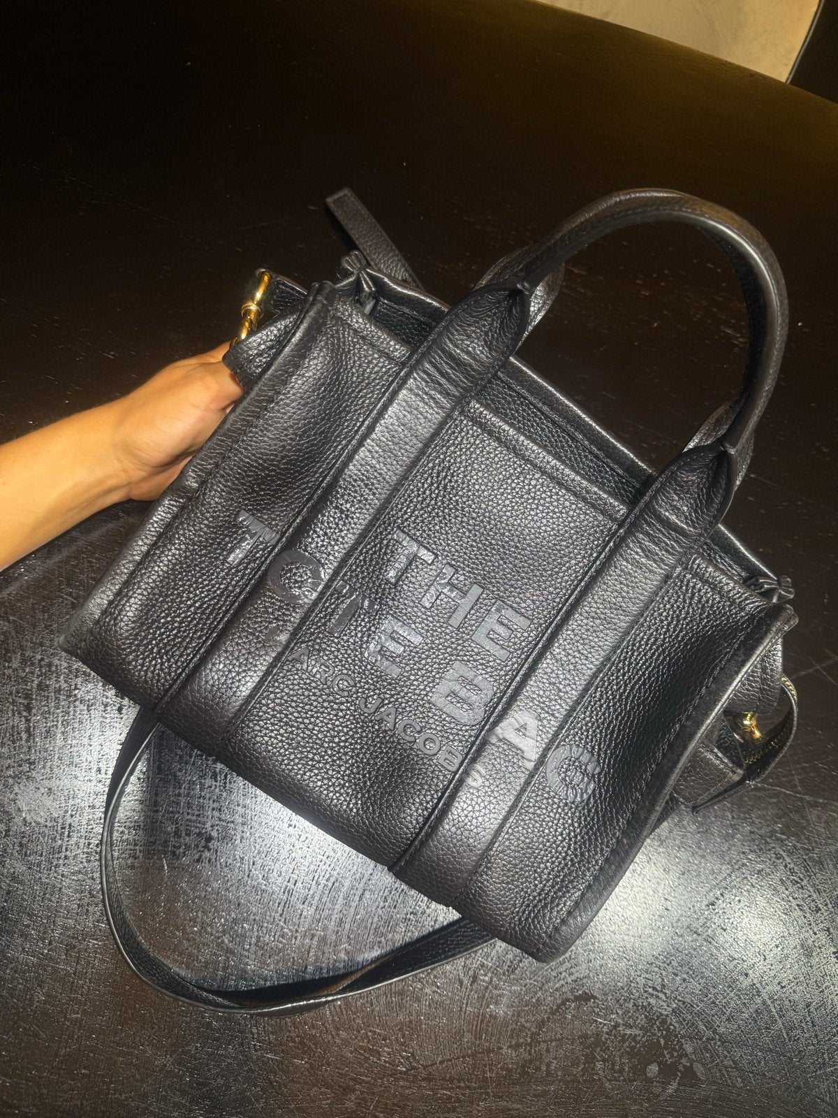 Marc Jacobs The Tote Bag Leer Zwart, Ophalen, Zo goed als nieuw, Zwart, Handtas